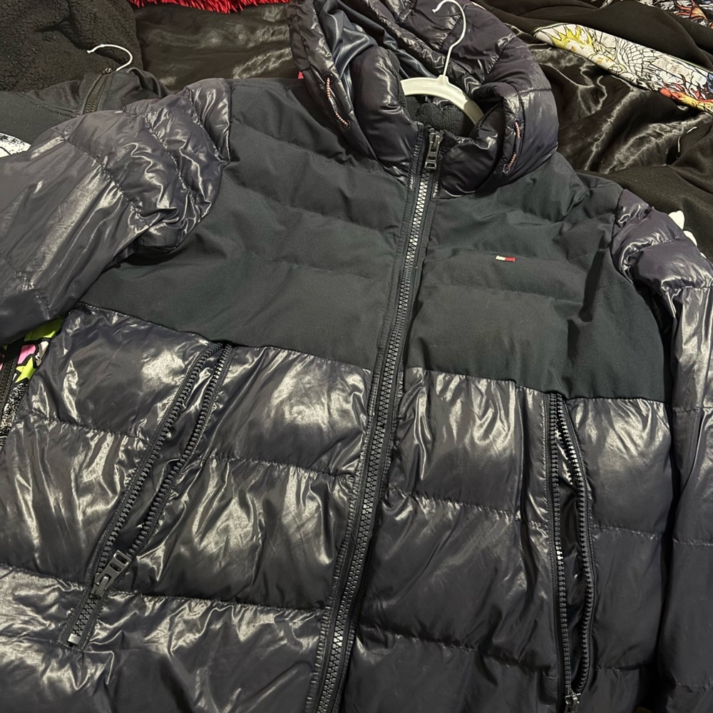 Tommy Hilfiger Blue Jacket with Red Logo Panel